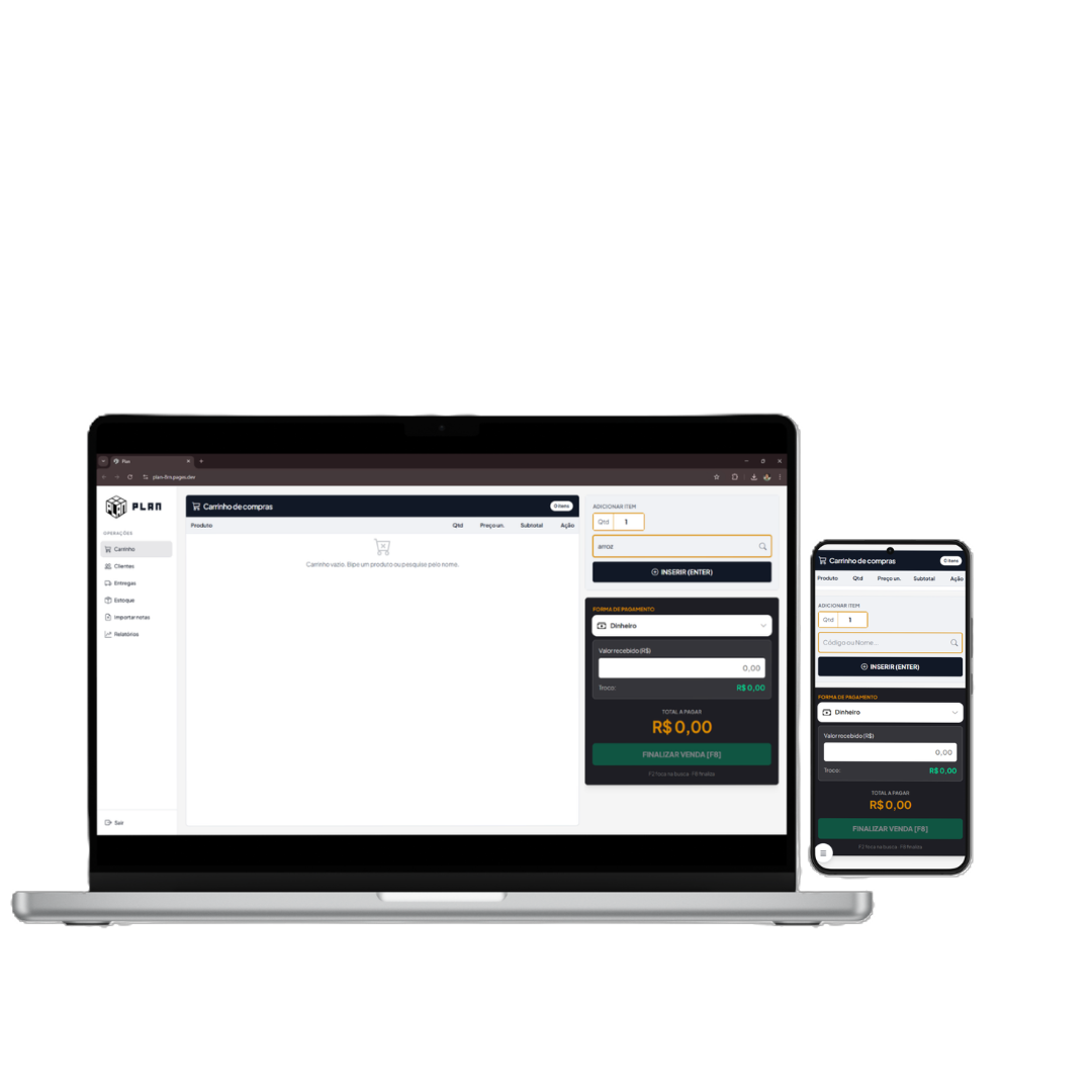 Interface do planejei.site em dispositivo móvel